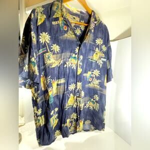 Island Shores Hawaiian Shirt Pineapple Drinks Palm Tree Cruise Shirts sz L Large